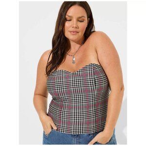Torrid Plaid Sweetheart Tube Top Plus Size – Black, White & Pink Check in Size 2